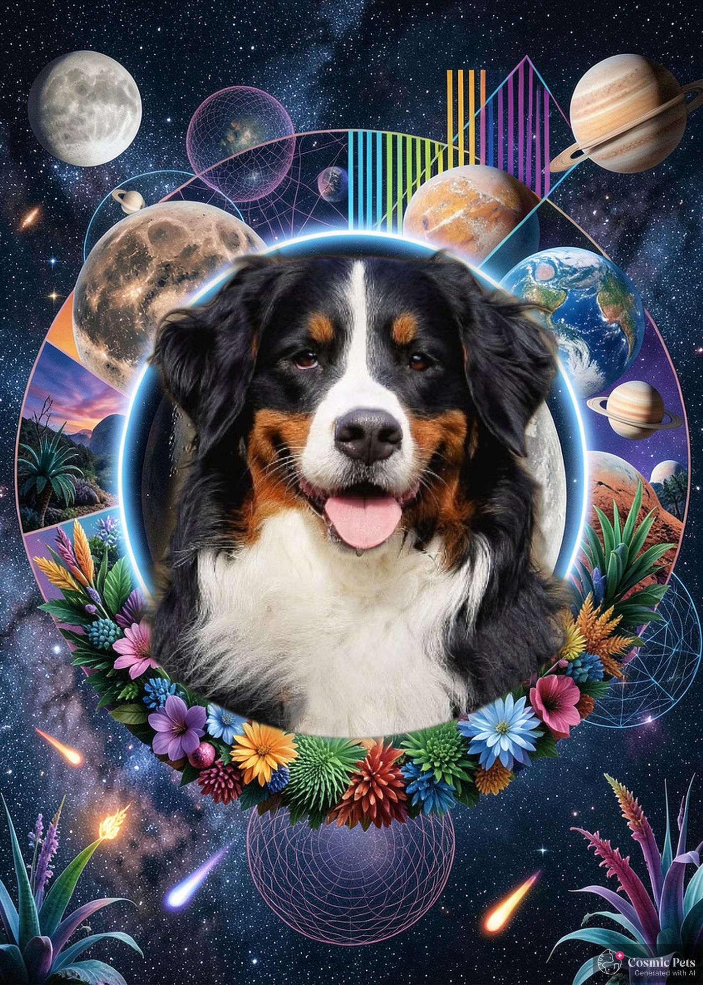 Bruno, a Bernese mountain dog, keeper of the golden moon